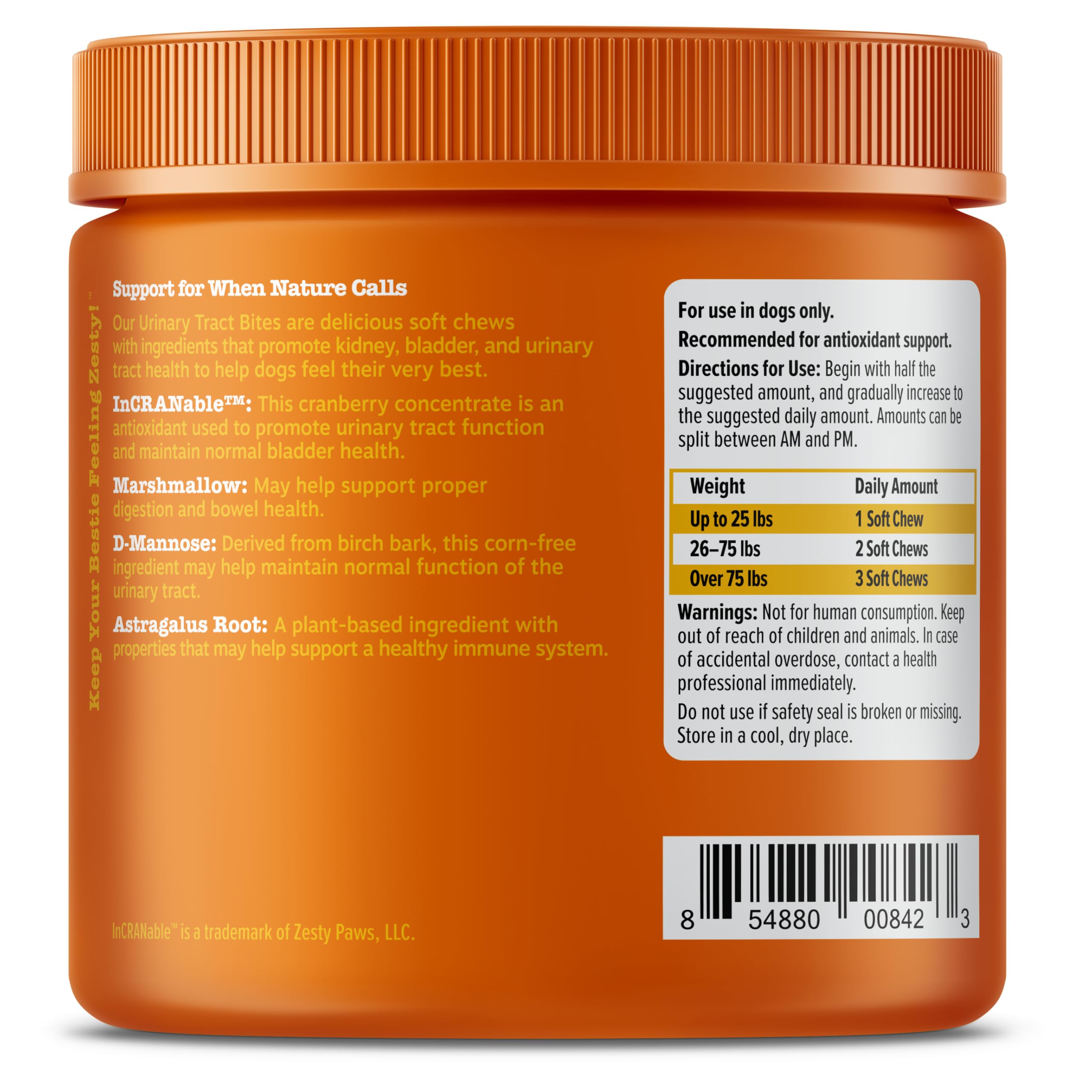 Zesty Paws Cranberry Marshmallow ingredient view hints digestive comfort for dogs.