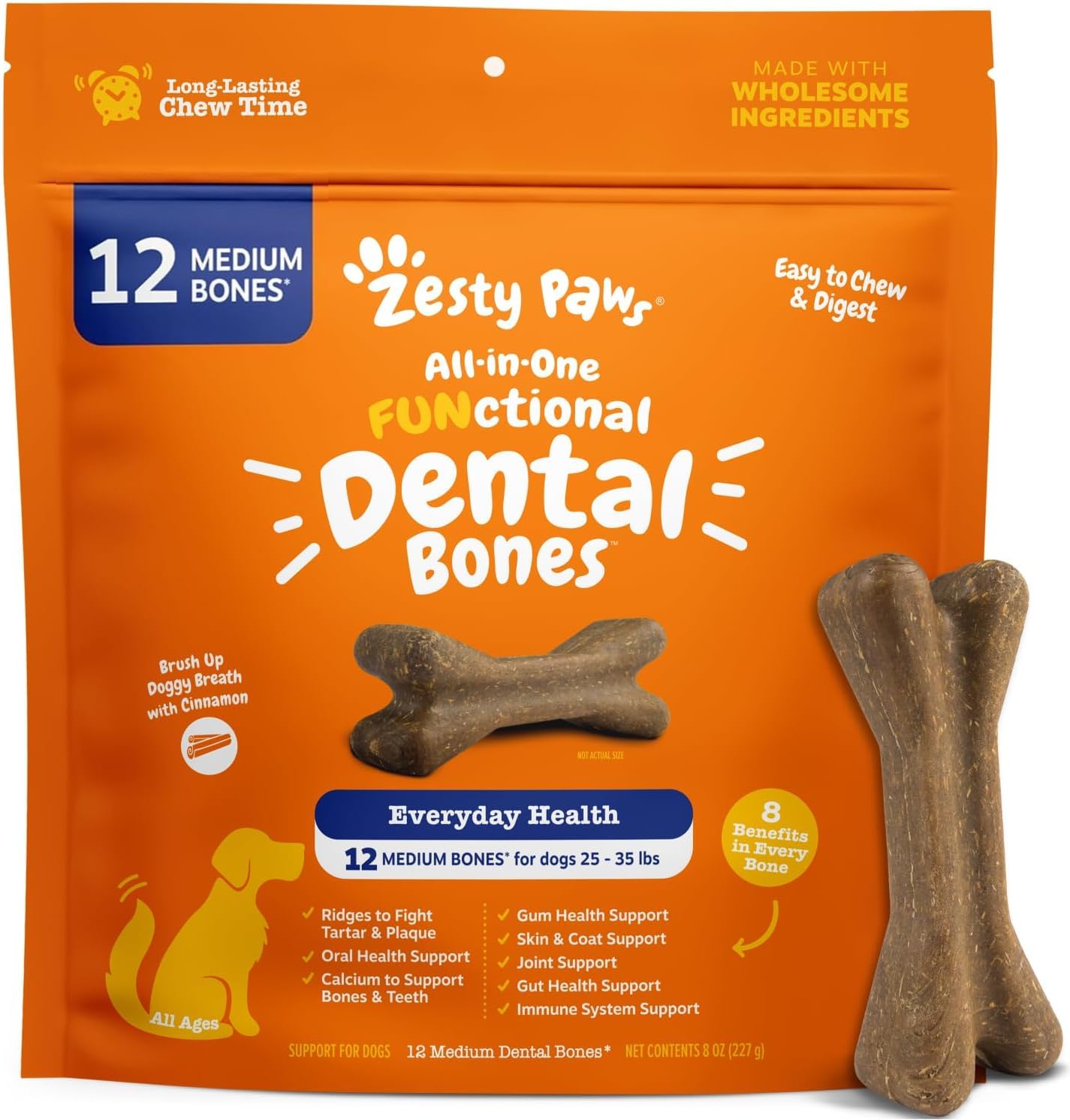Zesty Paws Dental Bones cinnamon chew closeup for fresh breath and healthy gums.