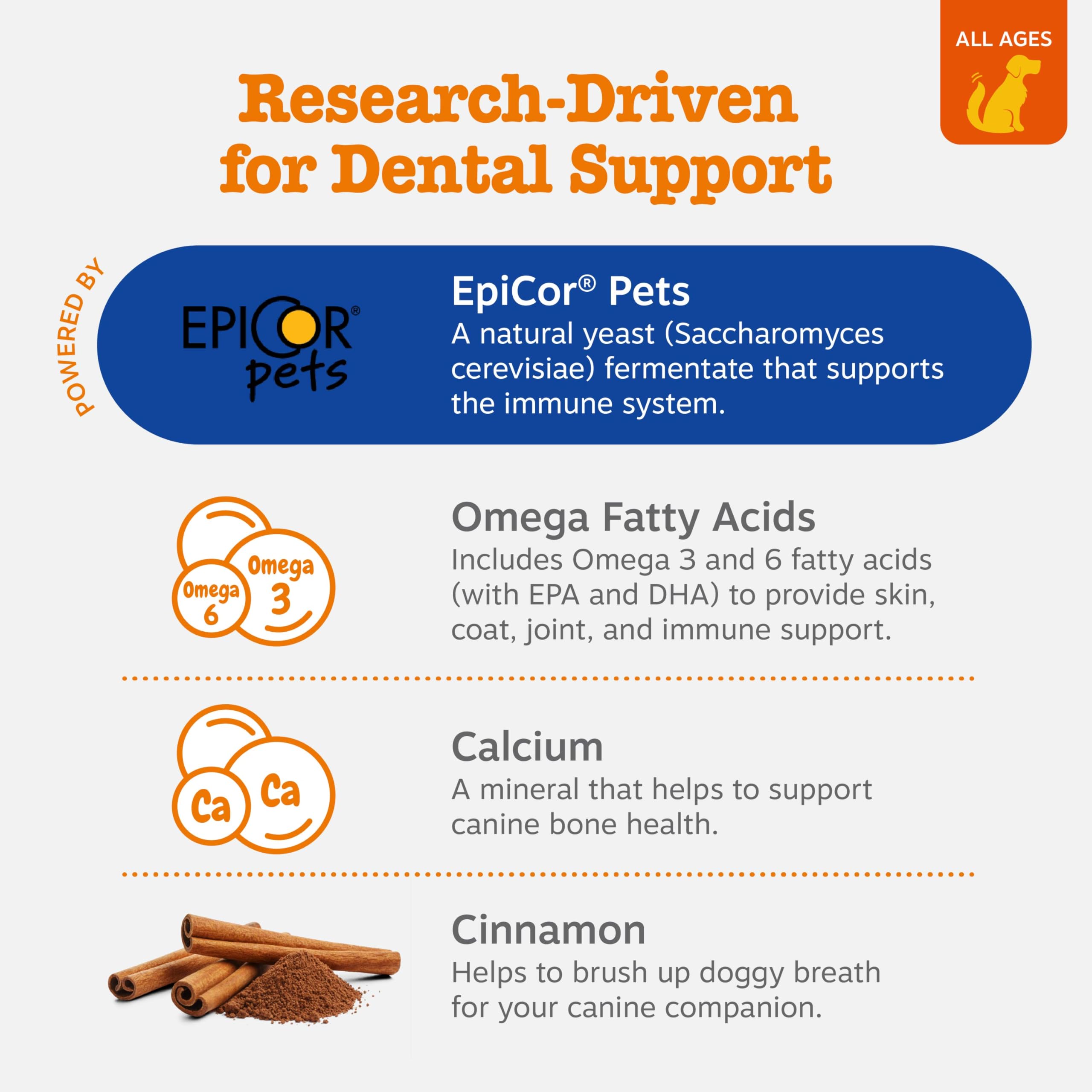Zesty Paws Dental Bones ridged texture promotes teeth cleaning during chewing.