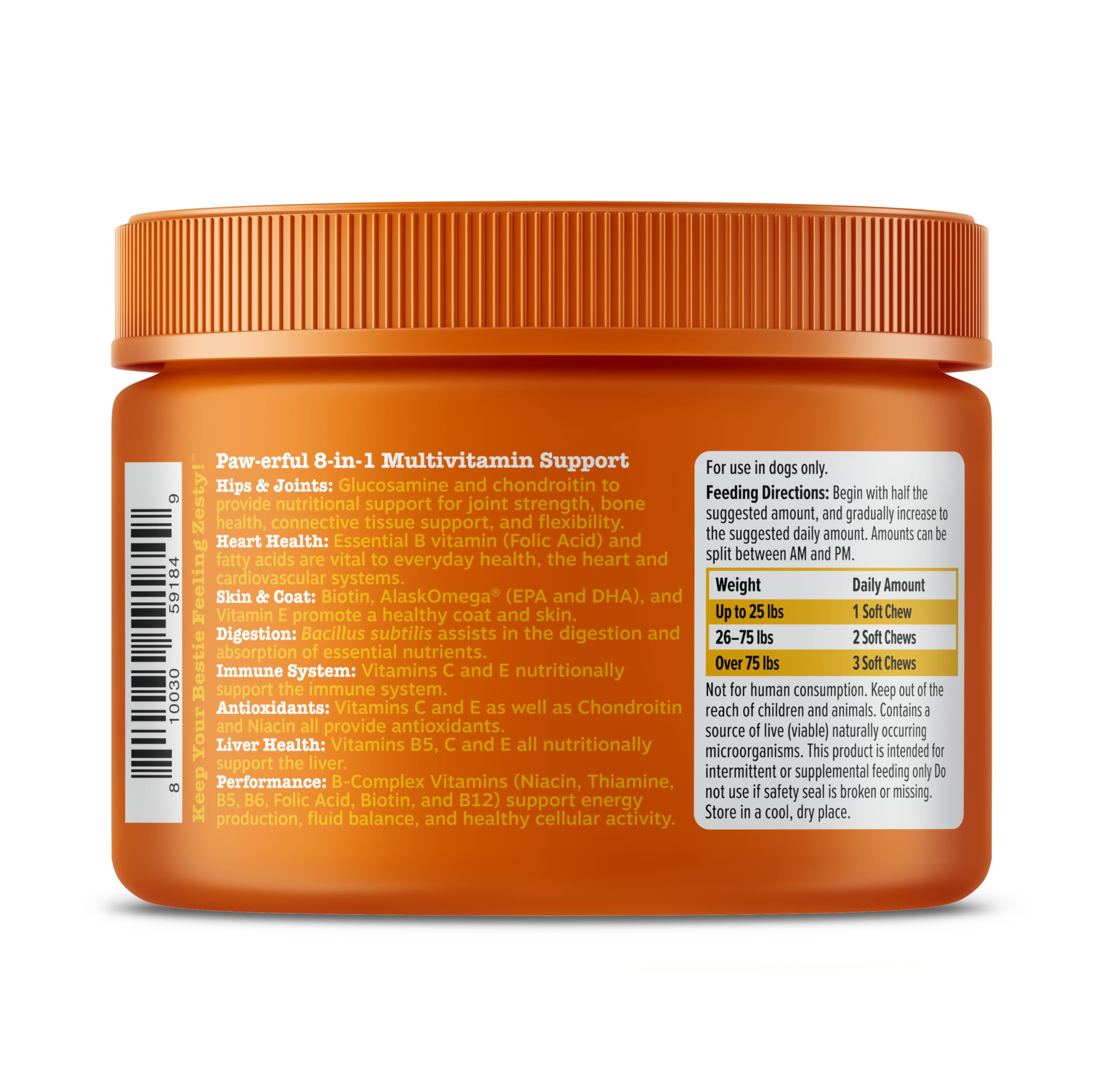 Zesty Paws digestive health chews showcasing gut-friendly probiotic blend