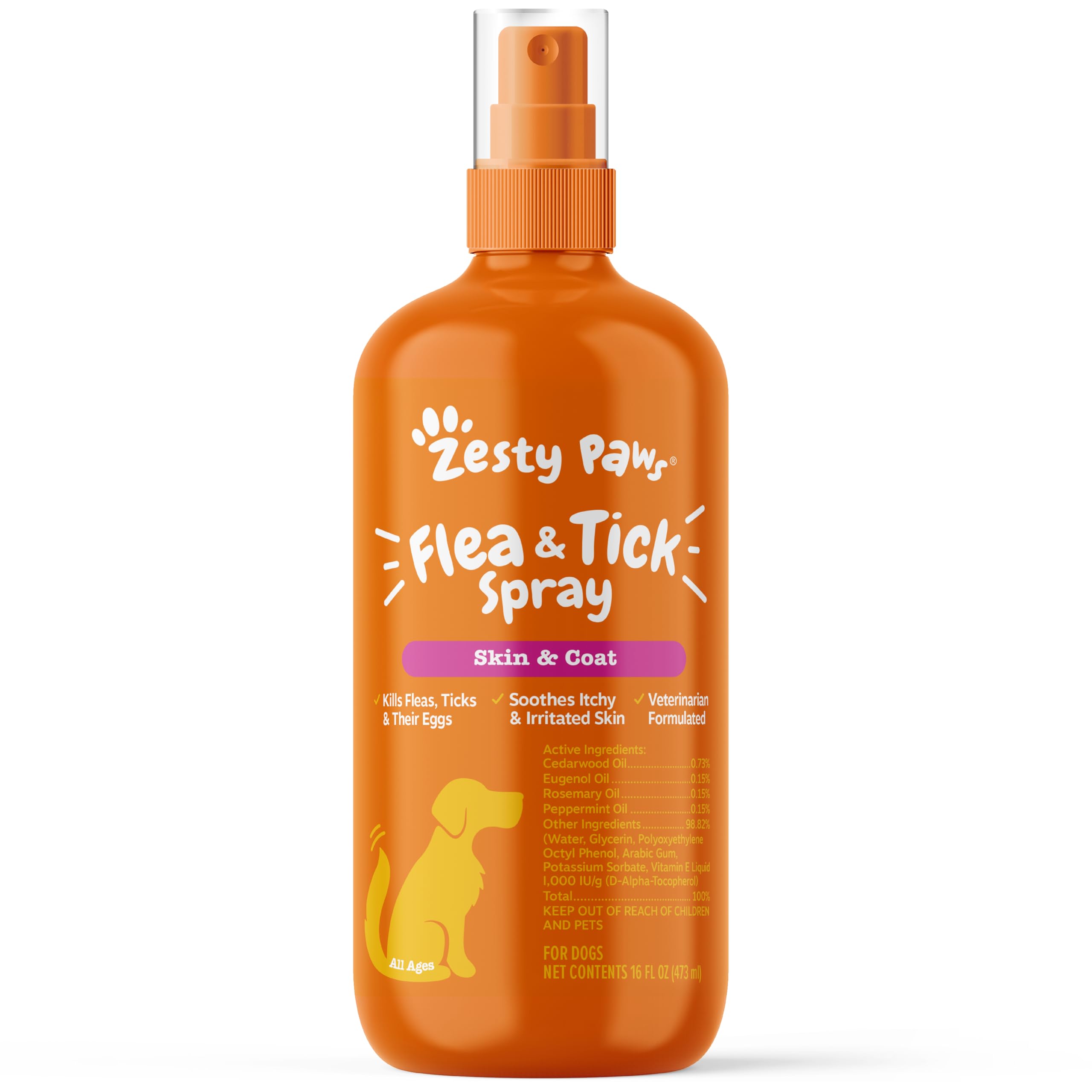Zesty Paws flea-tick spray bottle for dogs helps reduce fleas and ticks