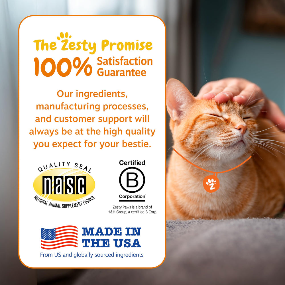 Zesty Paws Hairball Bites omega-3 fish oil supports feline skin health