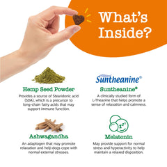 Ingredients highlight hemp seed powder and SDA in Zesty Paws formula for immunity comfort.