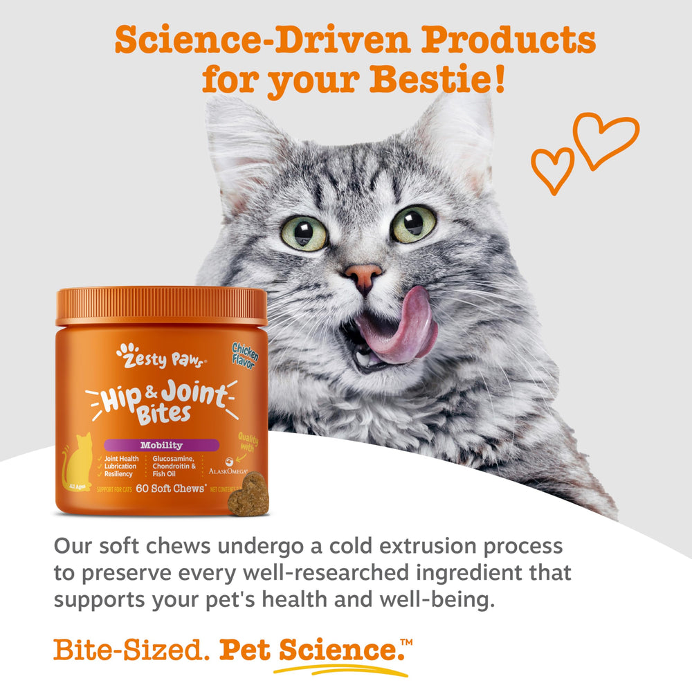 Zesty Paws Hip & Joint Bites soft-chews texture indicates easy daily dosing.
