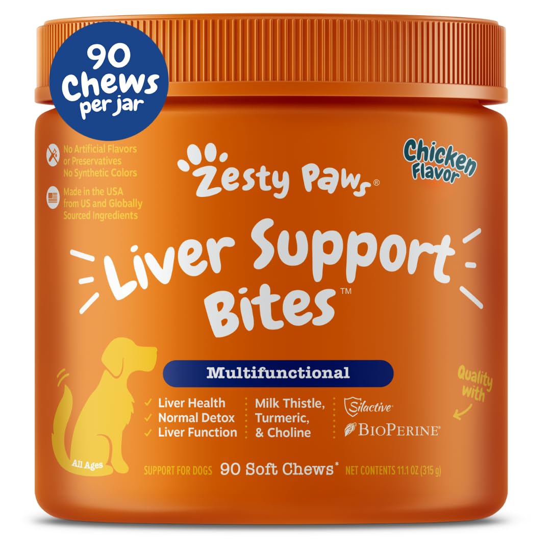 Zesty Paws Liver Support soft chews bottle aids dogs' liver support