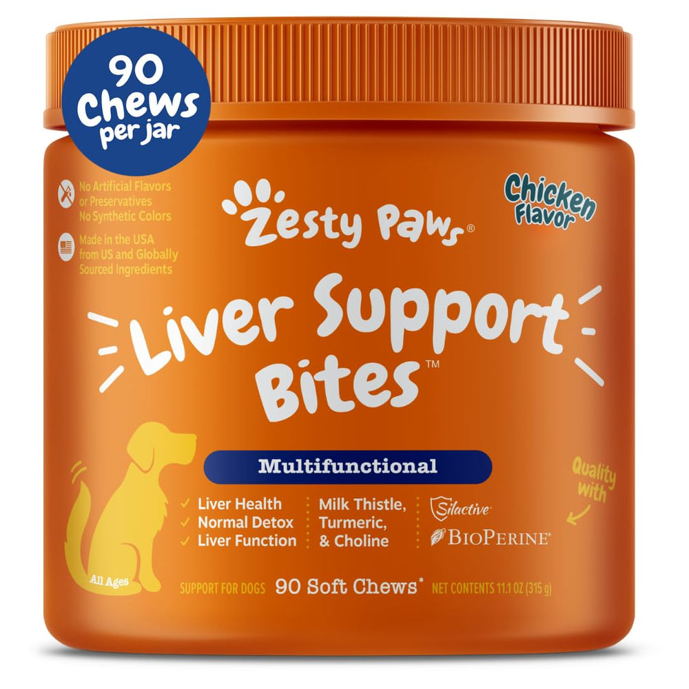 Zesty Paws Liver Support soft chews bottle aids dogs' liver support