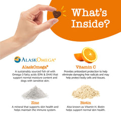 Zesty Paws omega-3 dog fish oil bottle highlights EPA and DHA benefits.