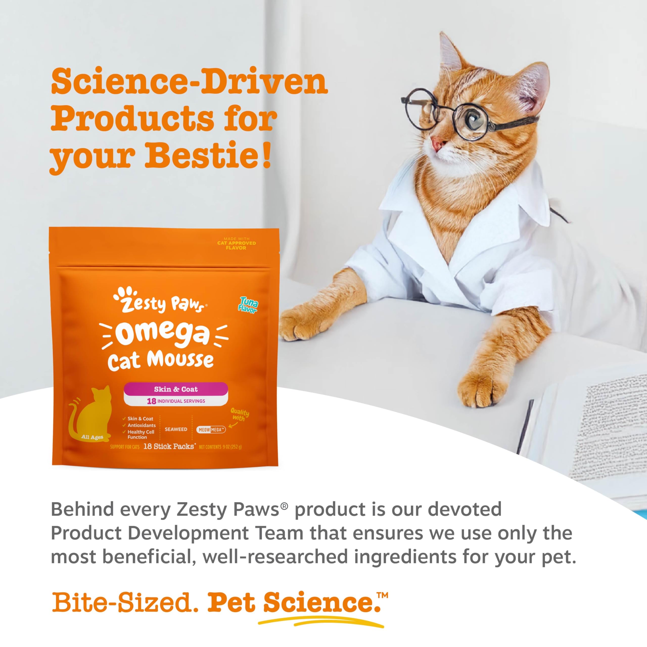 Zesty Paws Omega Cat Mousse 18-count packaging ready for regular use