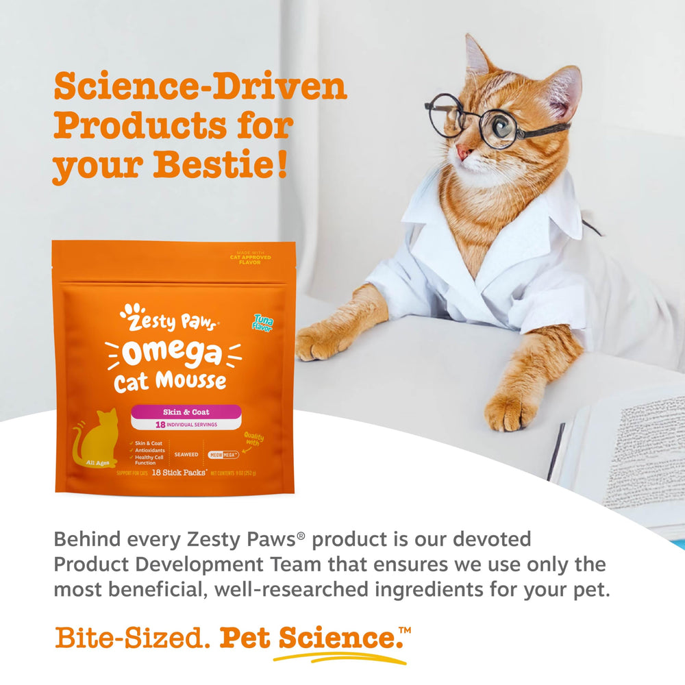 Zesty Paws Omega Cat Mousse 18-count packaging ready for regular use
