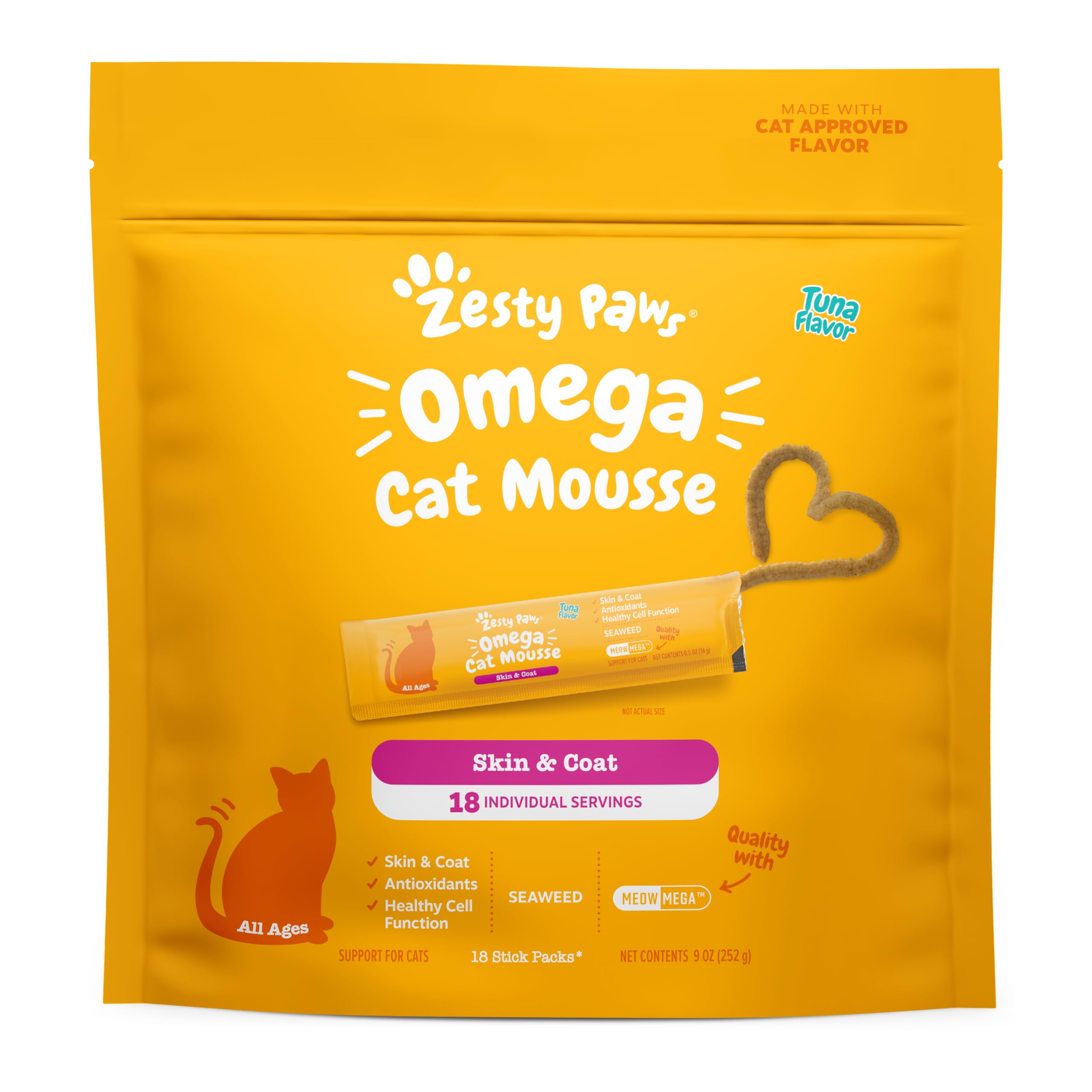 Zesty Paws Omega Cat Mousse tuna-tube closeup for easy rewards