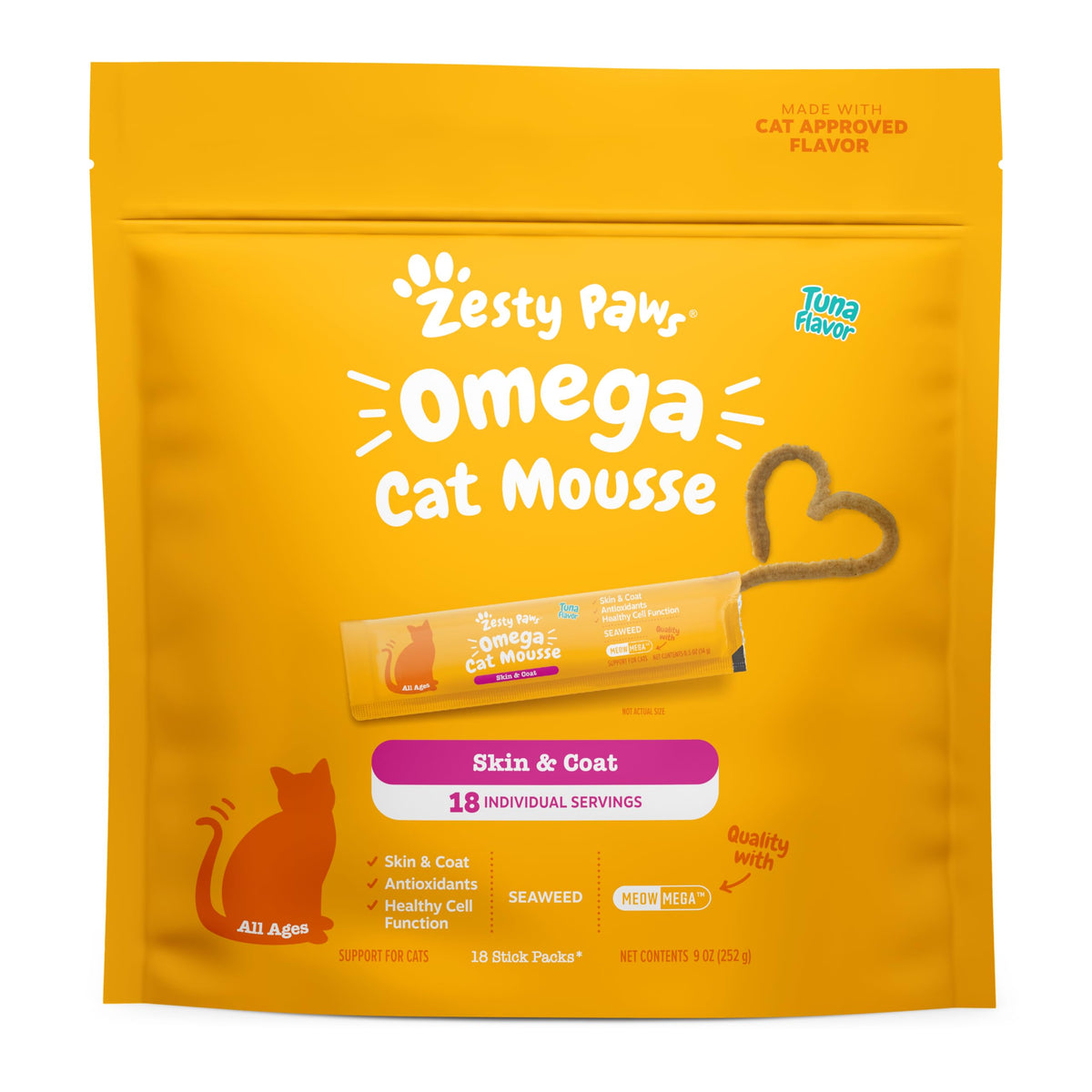 Zesty Paws Omega Cat Mousse tuna-tube closeup for easy rewards