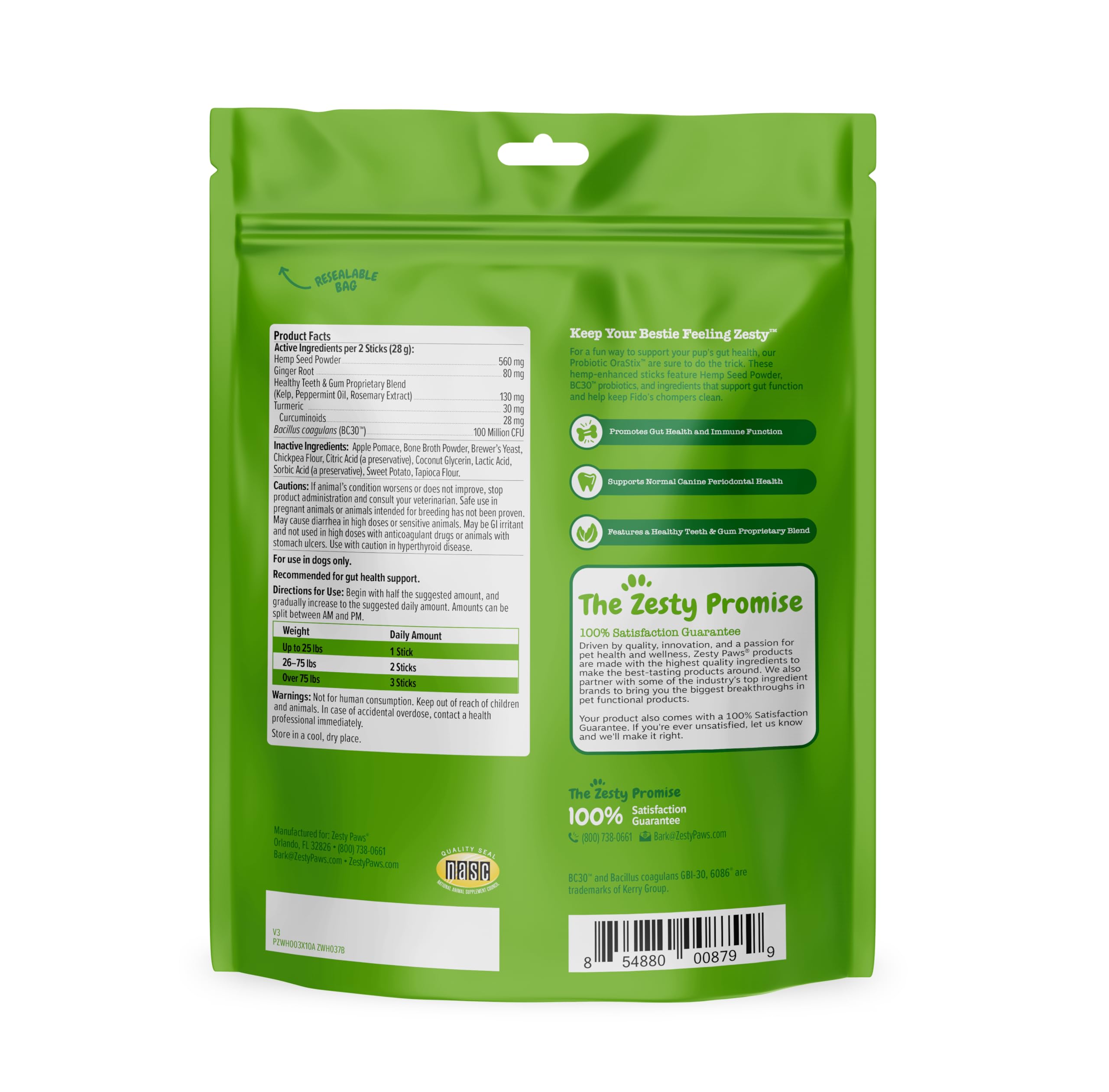 Bacillus subtilis label closeup shows 50 million CFU per stick.