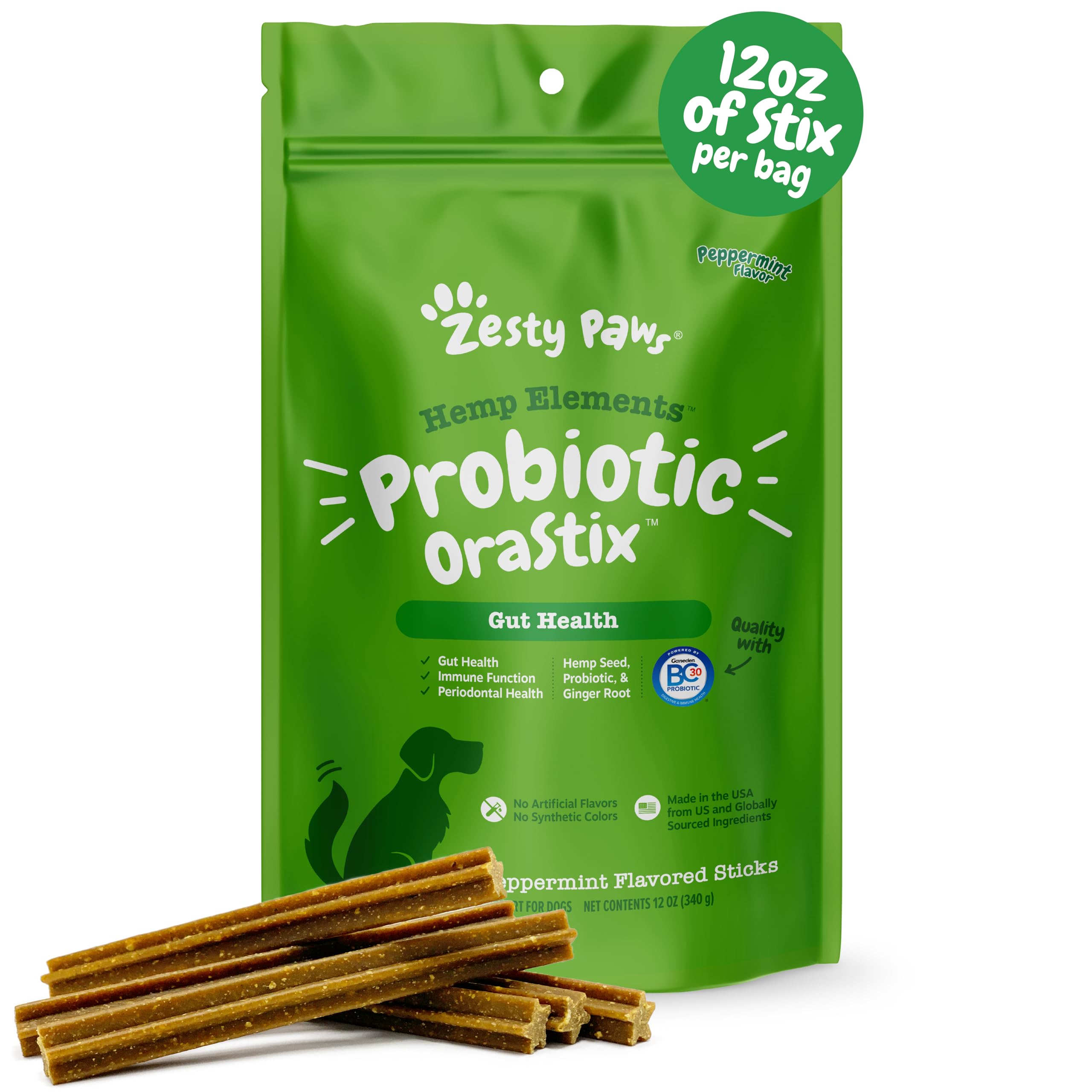 Zesty Paws OraStix packaging front for easy daily dental-immune support.