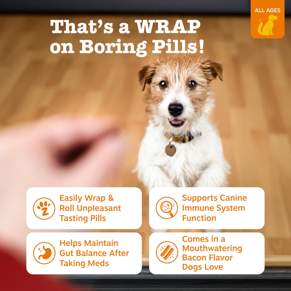 Zesty Paws Pill Wrap Probiotic Paste wraps around a pill for easy administration.