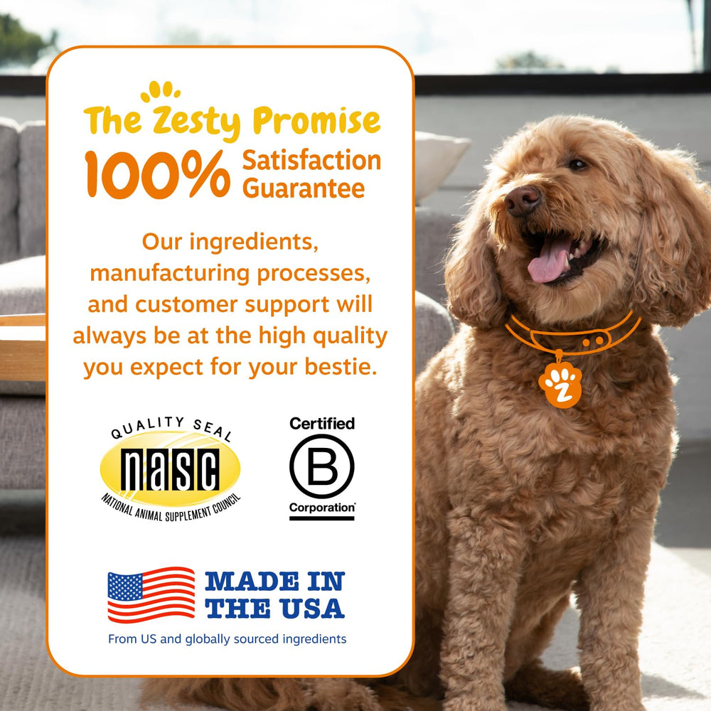 Zesty Paws Probiotics DE111 probiotic highlight for gut health.