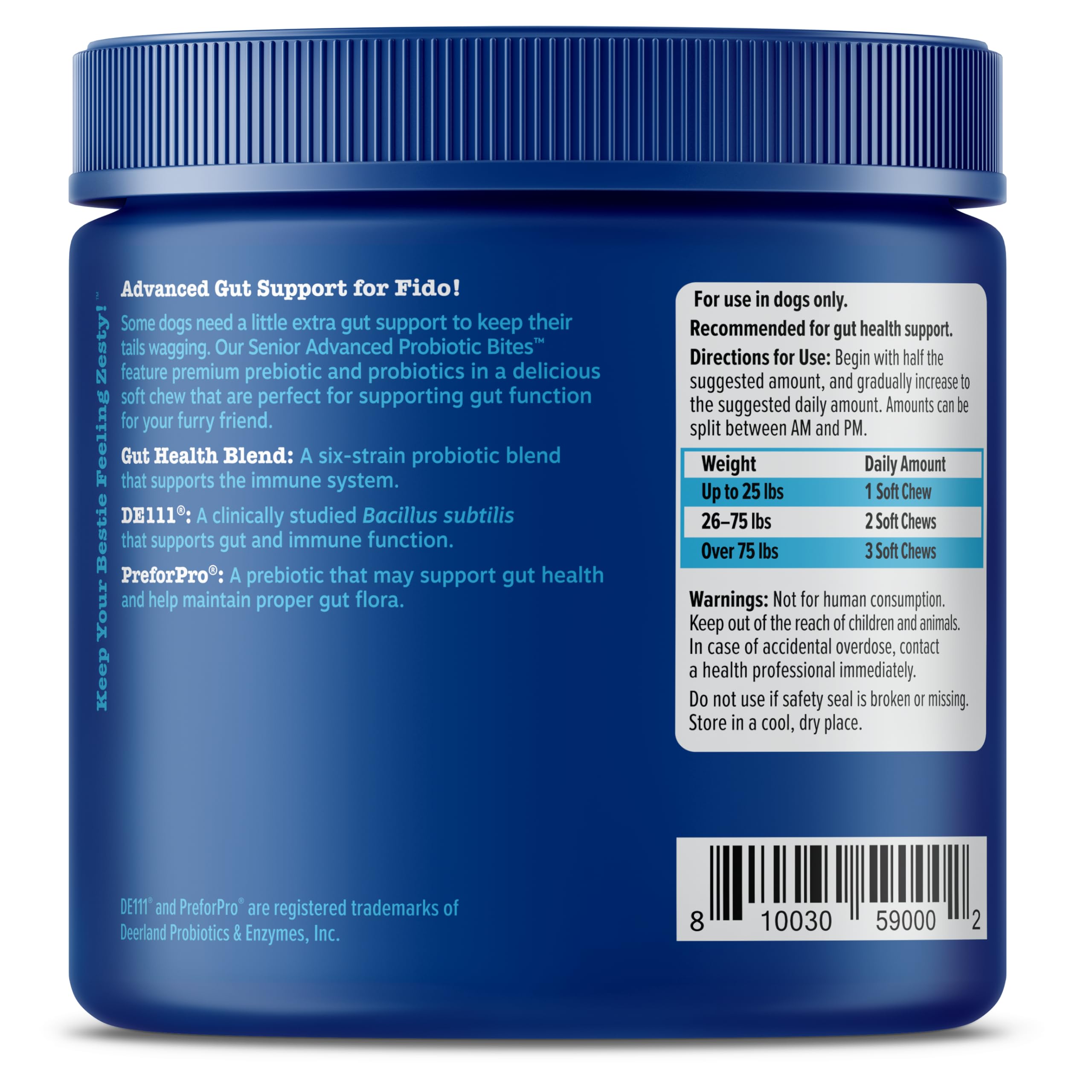 Zesty Paws bottle and calendar implying a daily routine for dogs