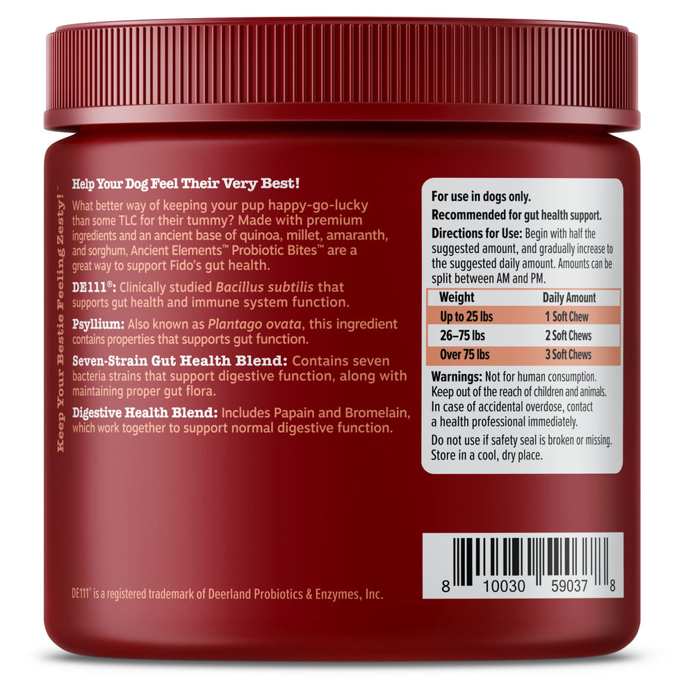 Zesty Paws Probiotics dog with family using treats for daily routine.