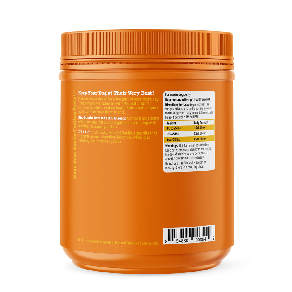 Zesty Paws probiotics for dogs various-size-dogs image suggests suitability for pets of all sizes.