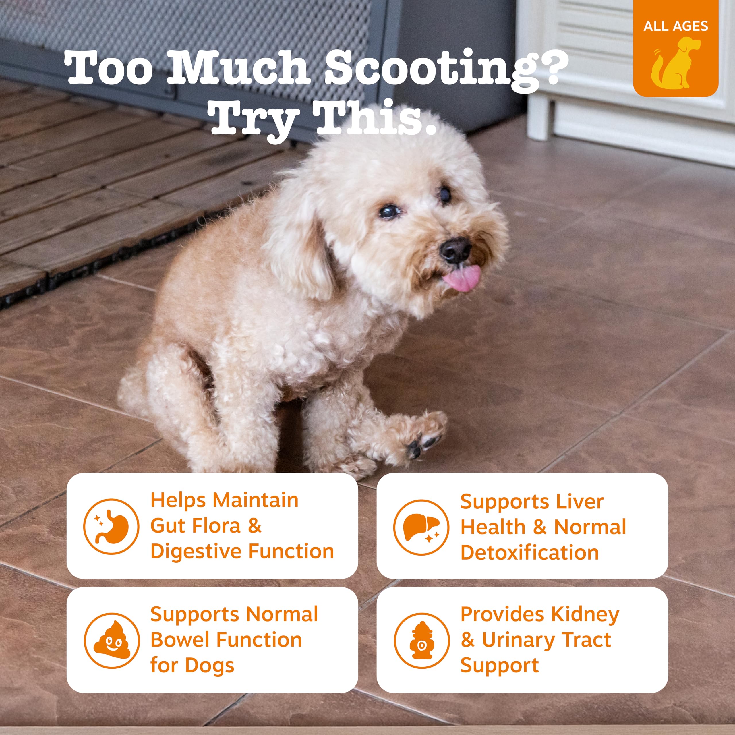 Zesty Paws Scoot Away with scoop for easy dosing.