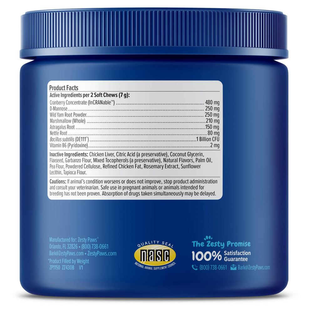 Zesty Paws Senior Cranberry product shown in a dog's daily routine.