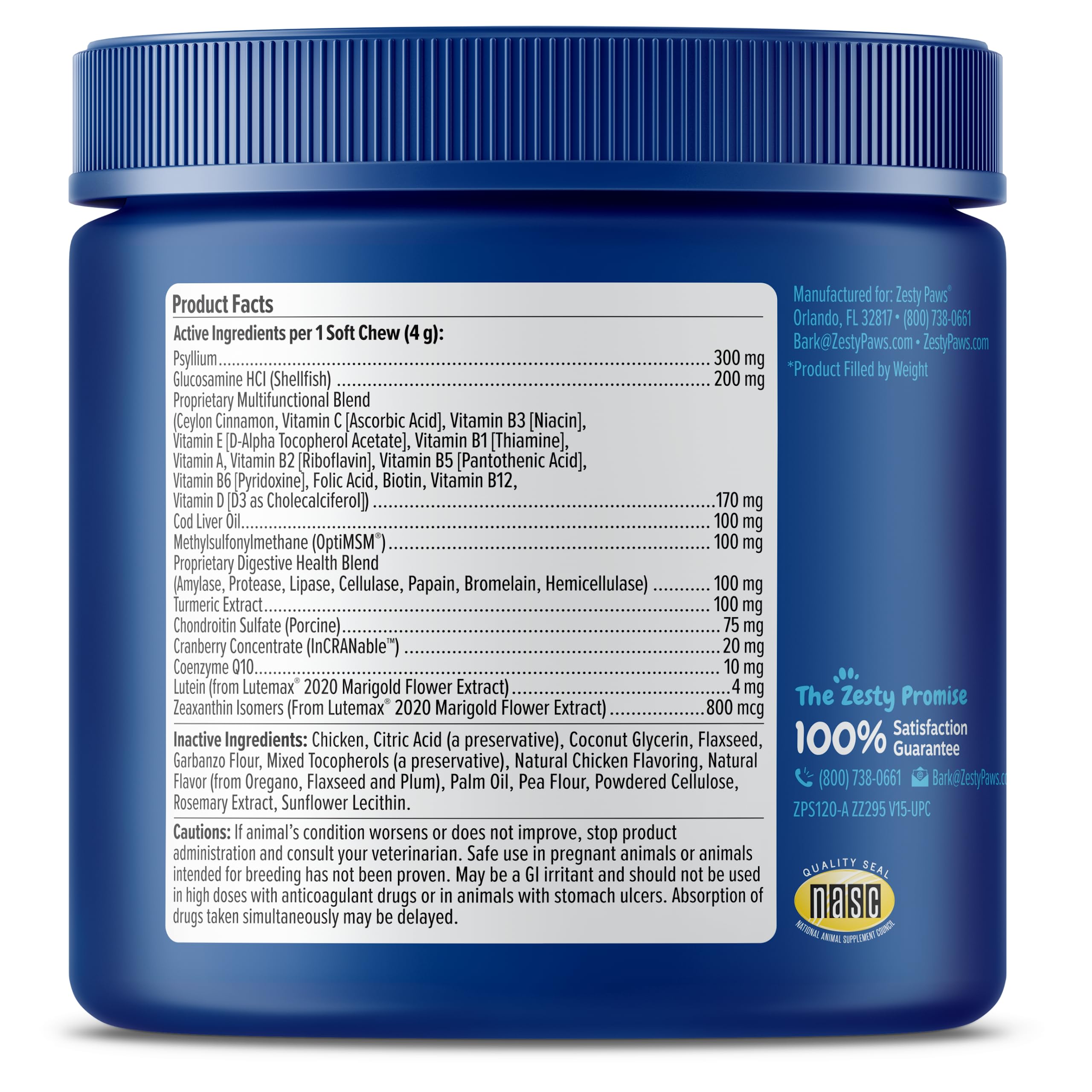 Zesty Paws Senior Dog Multivitamin Treats serving with hand suggests daily balance for seniors.