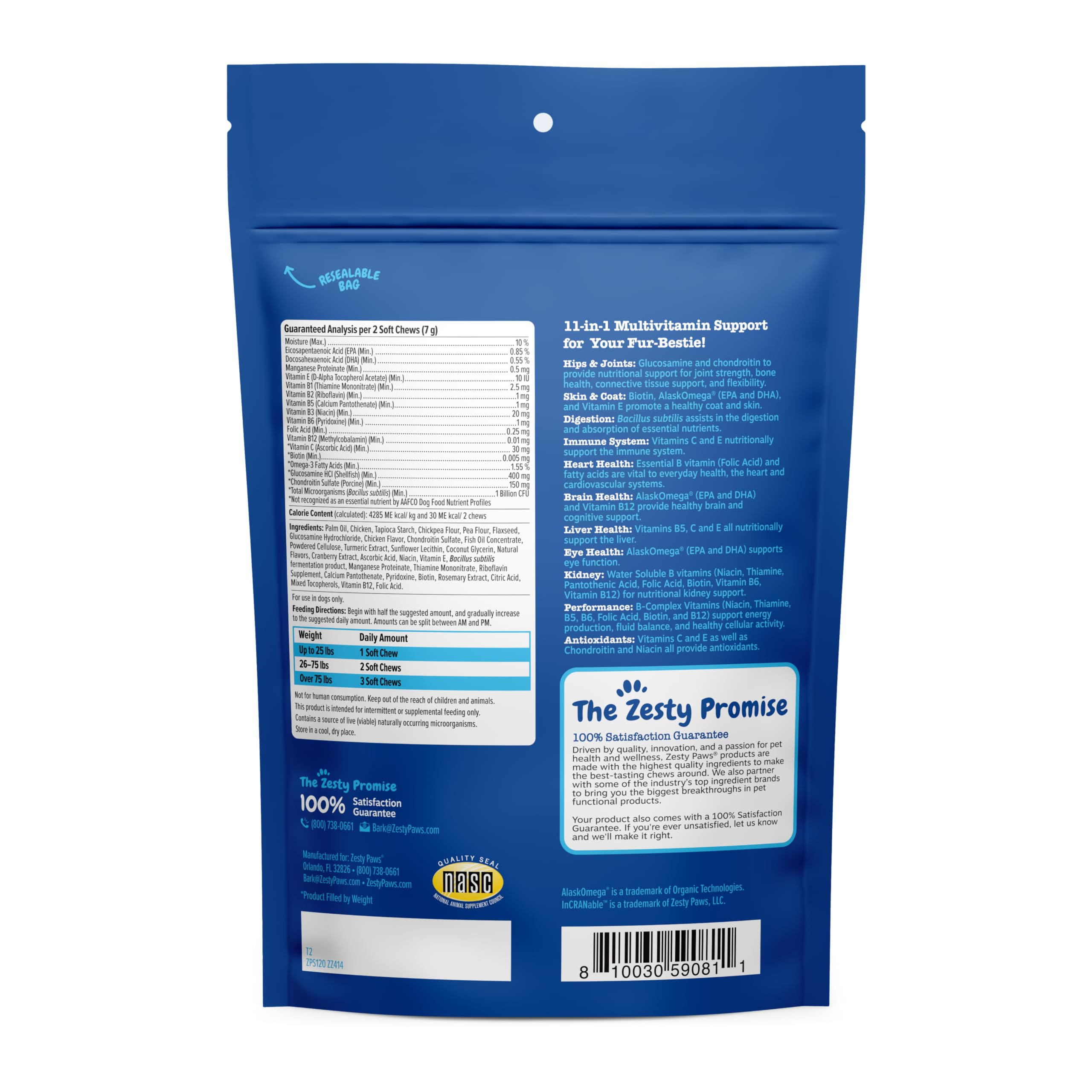 Zesty Paws Senior Dog Multivitamin Treats skin-coat-glow featuring cod liver oil for healthy coat