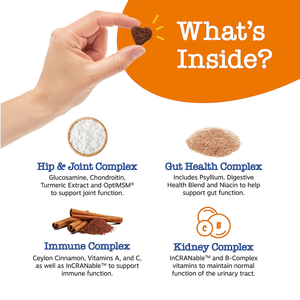 Zesty Paws Senior Dog Multivitamin Treats tasty chews closeup shows mobility-support ingredients.