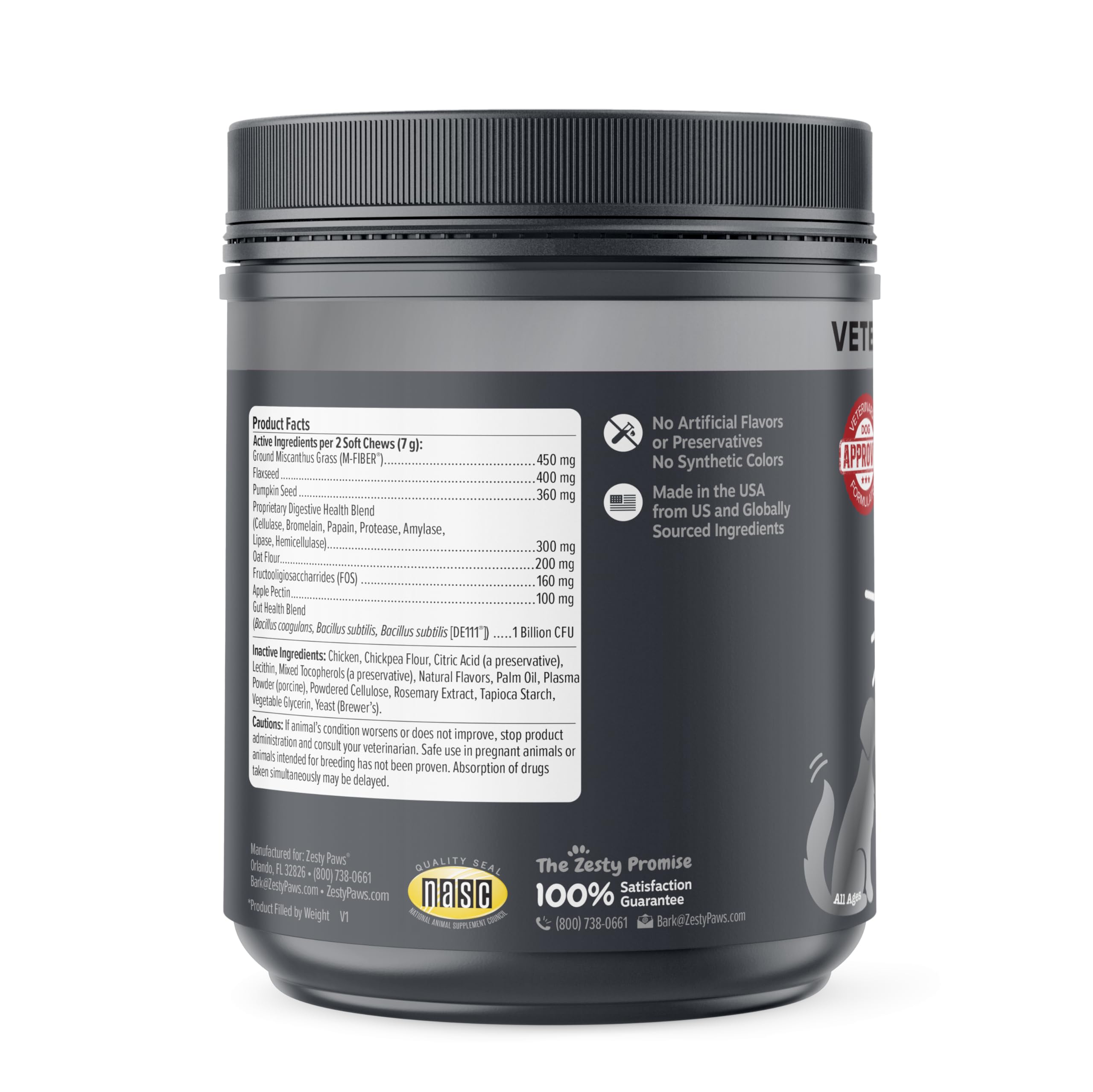 Zesty Paws probiotic blends in Solid Poop Support Bites for gut flora