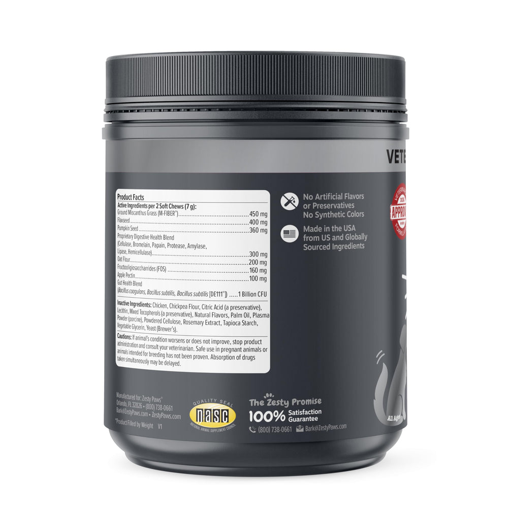 Zesty Paws probiotic blends in Solid Poop Support Bites for gut flora