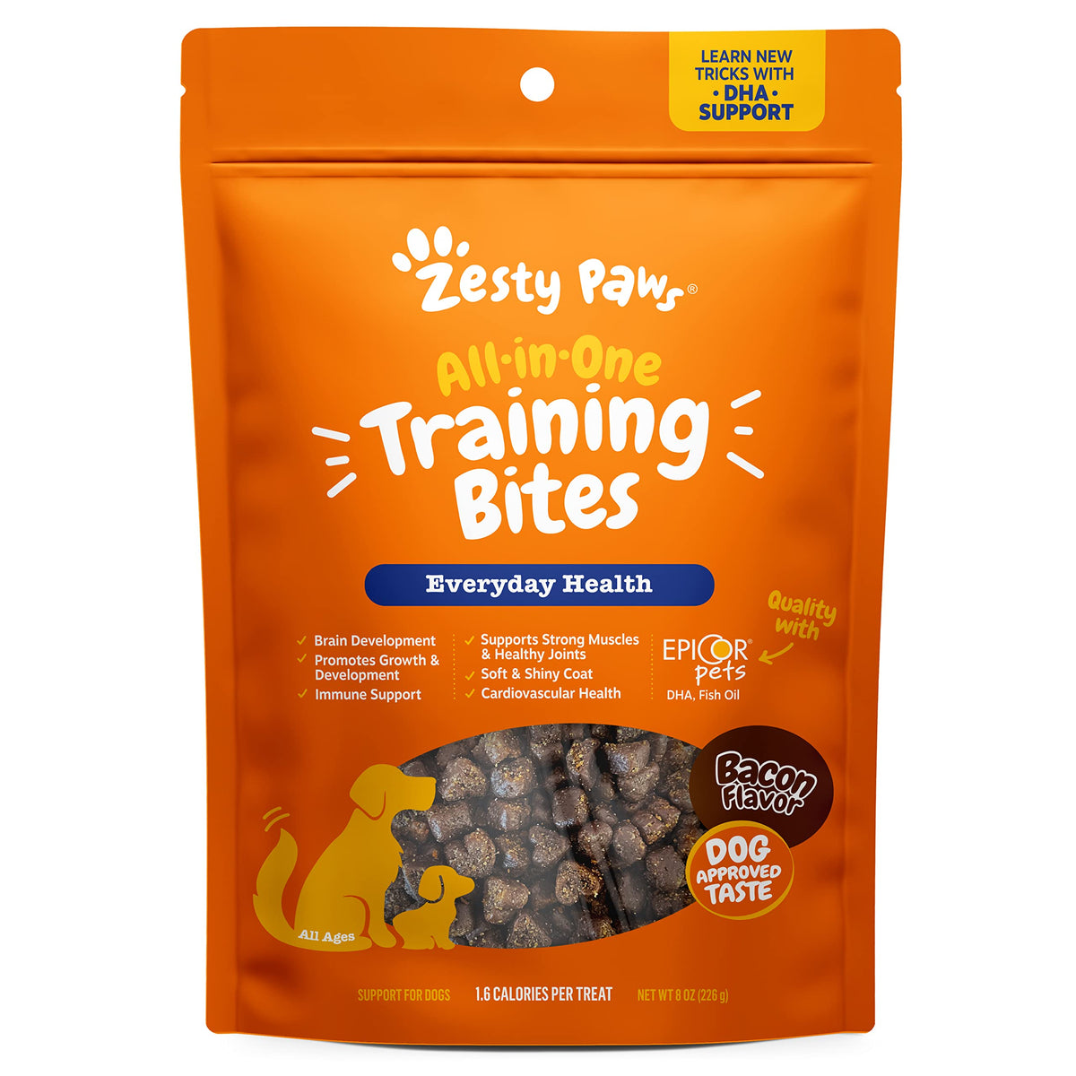 Zesty Paws training treats bacon bite—soft chew ideal for training rewards.