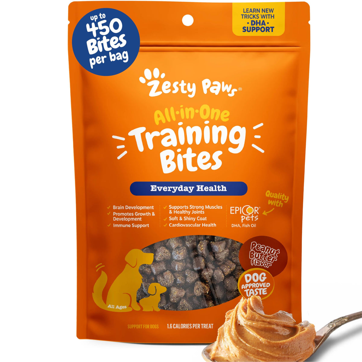 Zesty Paws PB flavor training treats bag promotes positive training rewards.