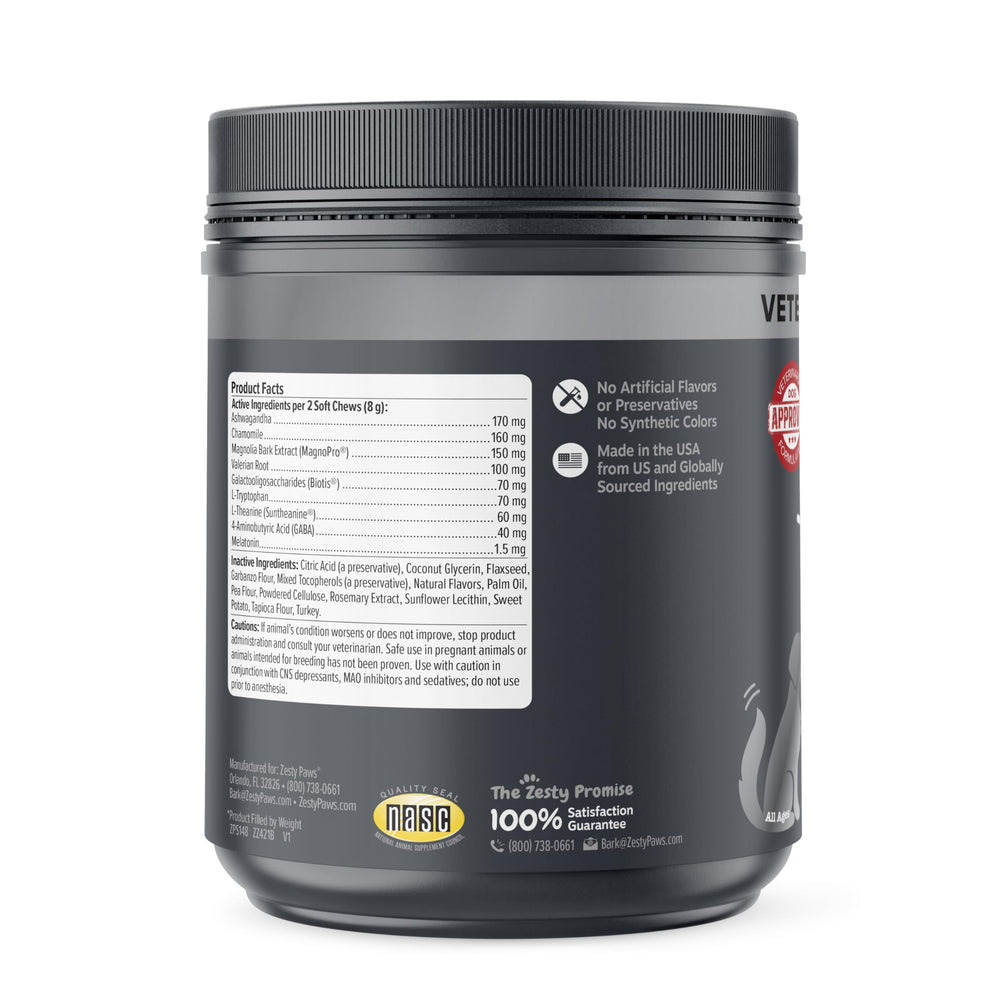 Smoked turkey flavor label of Zesty Paws Vet Strength Calming Chews