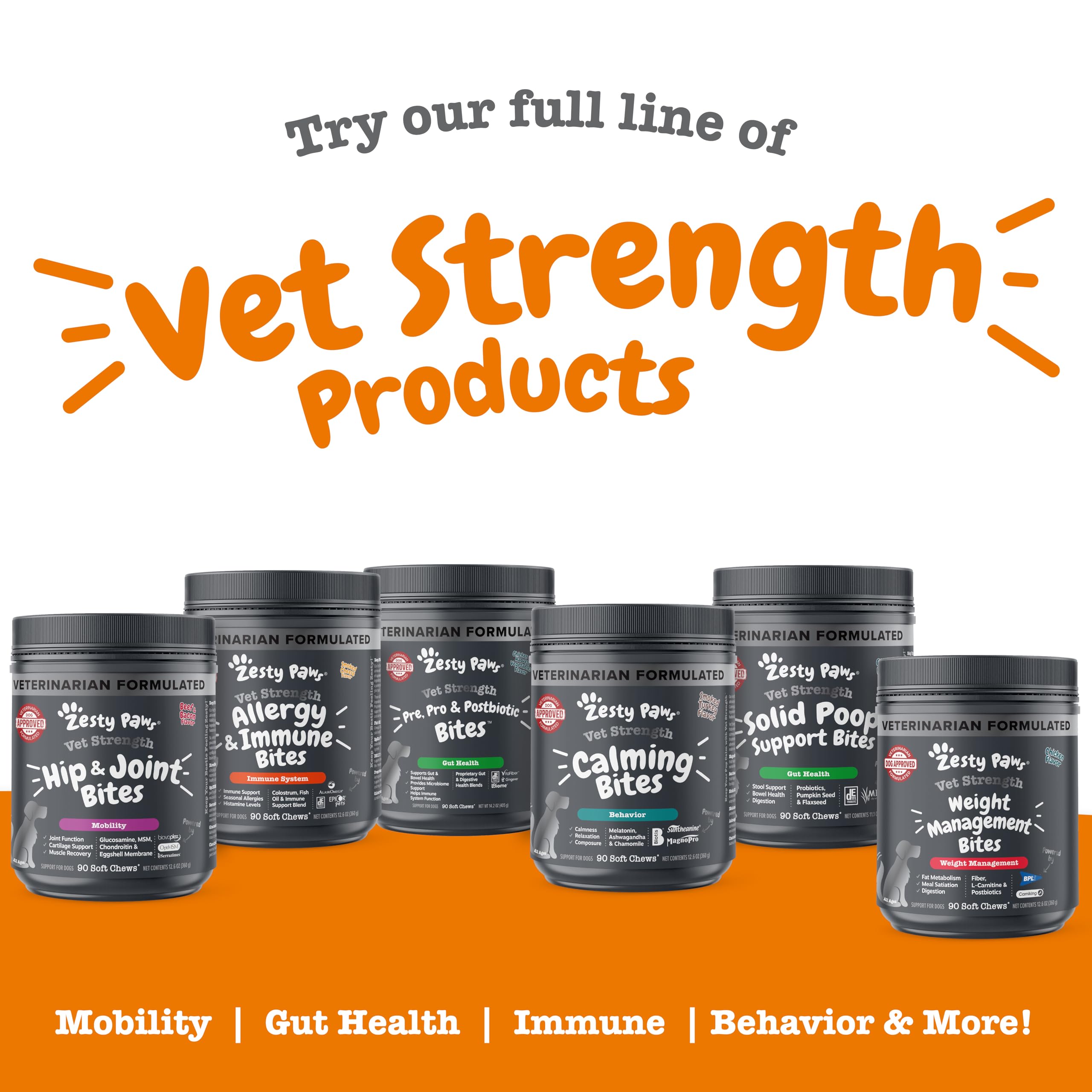 Zesty Paws Weight Management Bites at mealtime—daily supplement for routine.