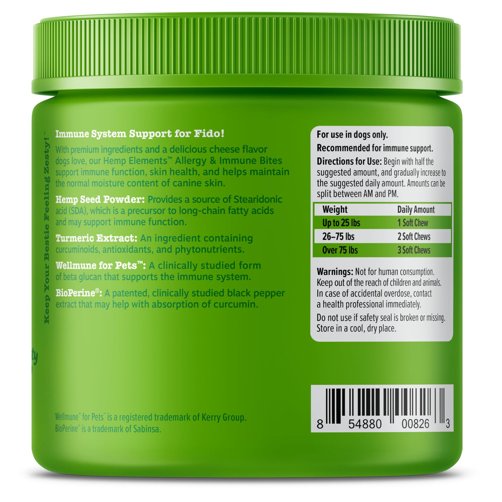Zesty Paws Wellmune for Pets displayed as immune-support ingredient.