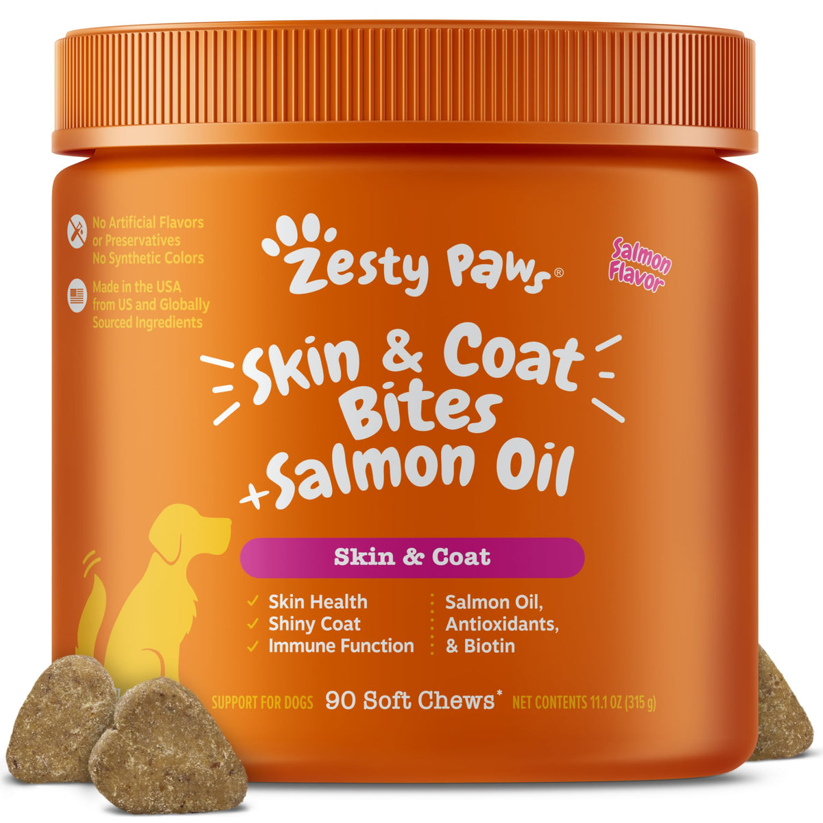 Zesty Paws Salmon Oil bottle for easy dosing and healthier skin.