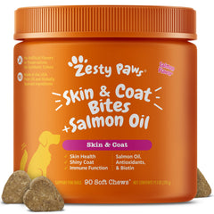 Zesty Paws Salmon Oil bottle for easy dosing and healthier skin.