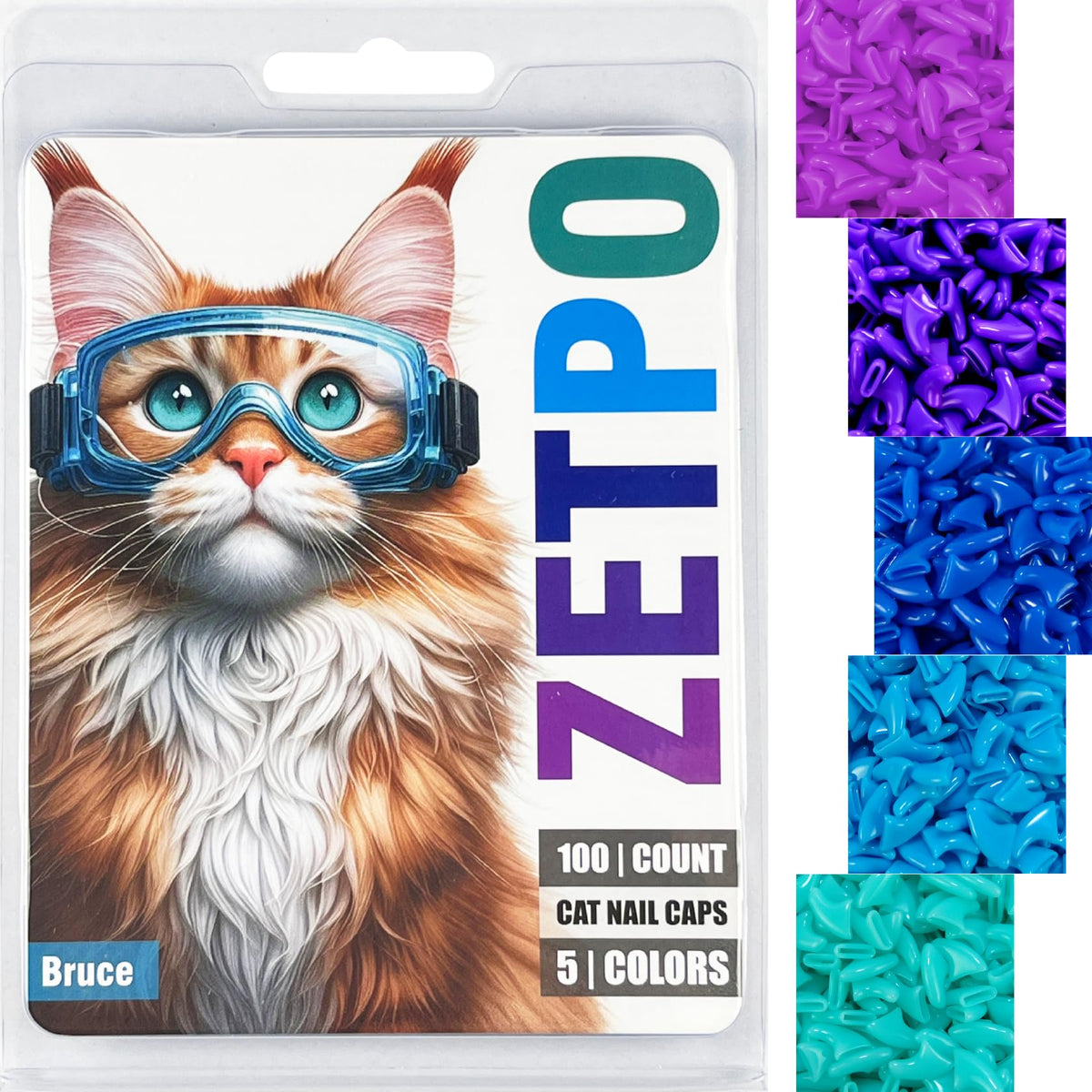 ZETPO cat nail caps color palette in purple, violet, blue for stylish protection