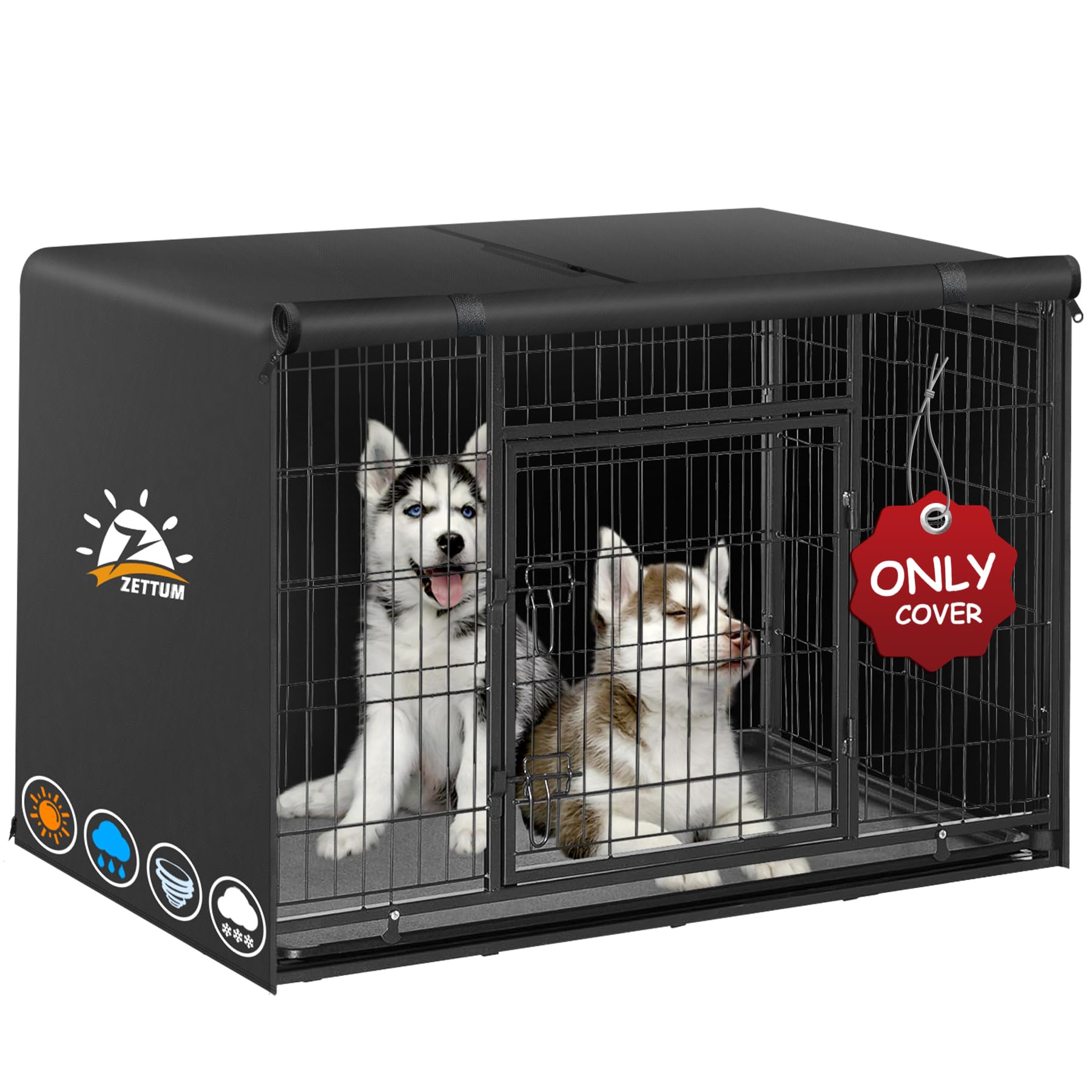 Zettum dog crate cover on a 36-inch cage protects from sun and rain.