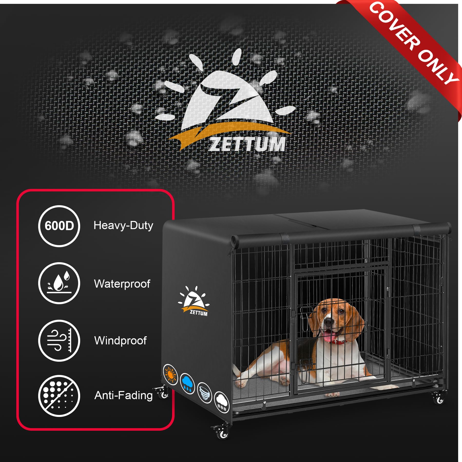 Zettum dog crate cover with easy on/off design for quick setup.