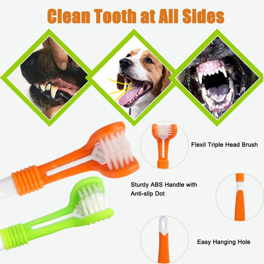 Zeyaa dog toothbrush double-head brush reaches hard-to-reach areas.