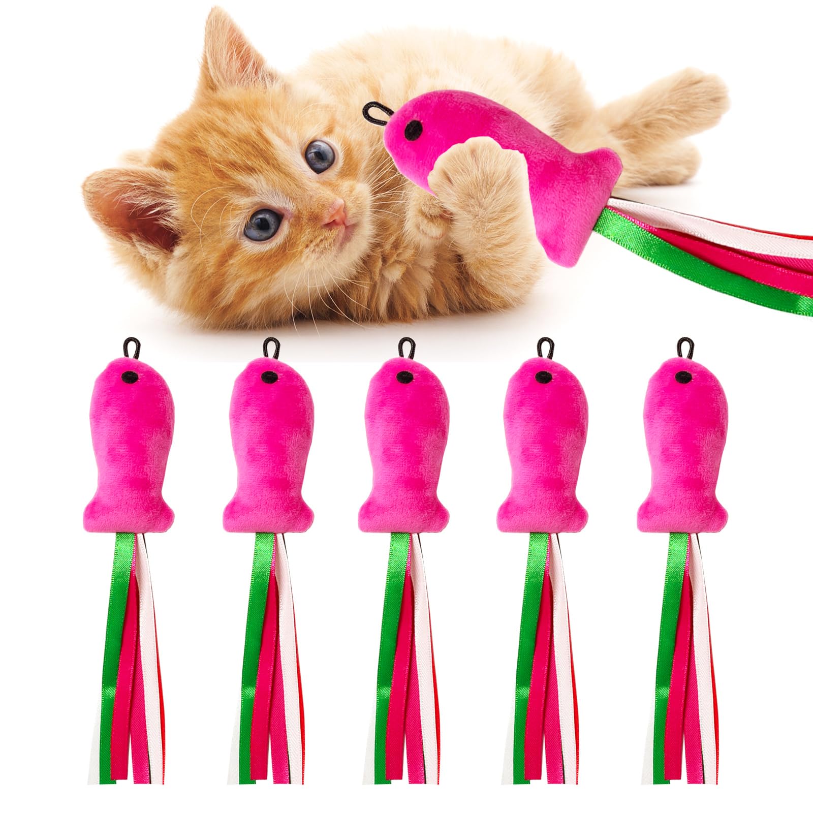 ZeyZoo pink fish toy pack front view boosts interactive play for indoor cats