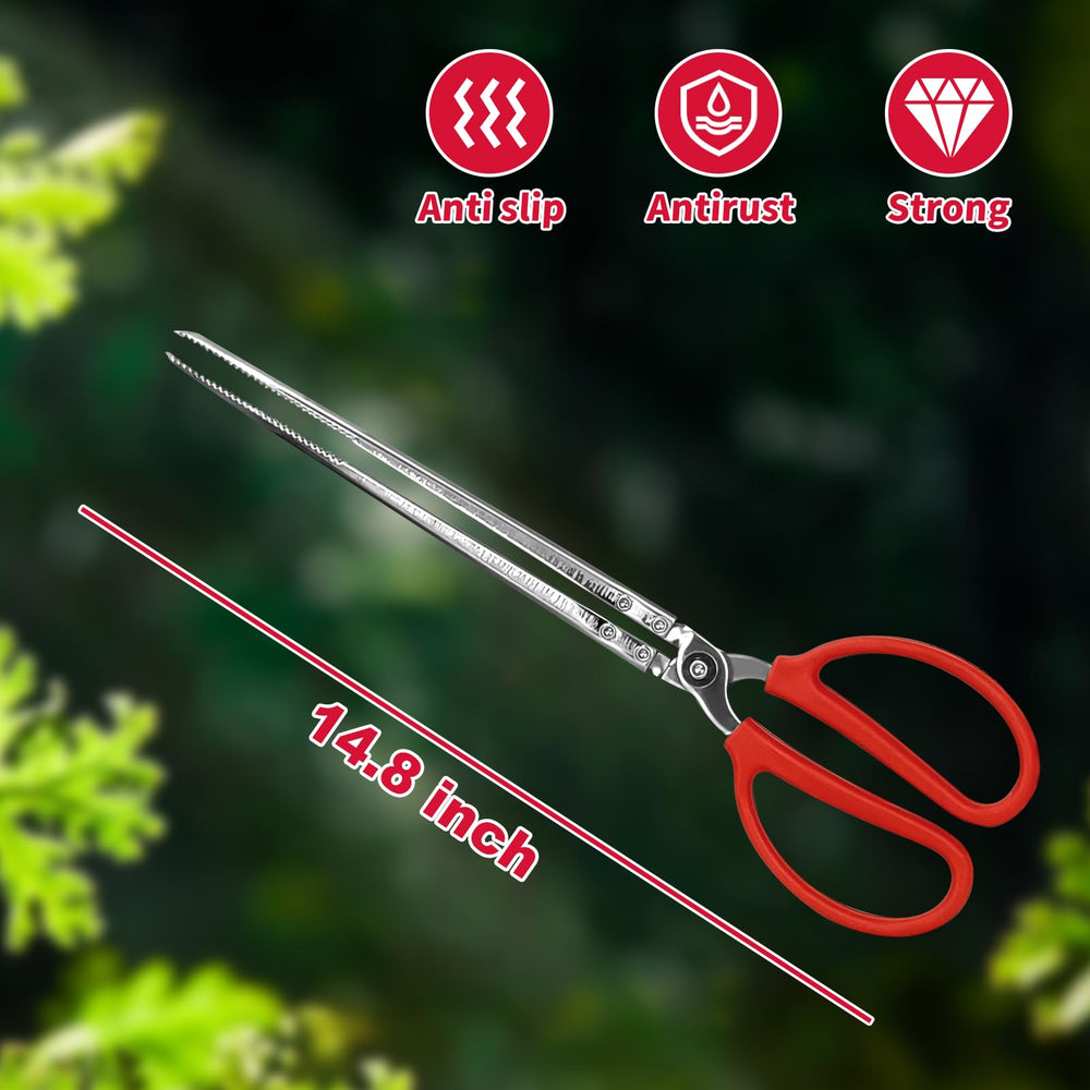 zhcoy stainless-steel reptile tongs with serrated tips for a firm grip.