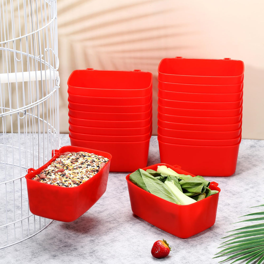 Zhehao chicken parrot bunny feeder cups red inside-cage setup.