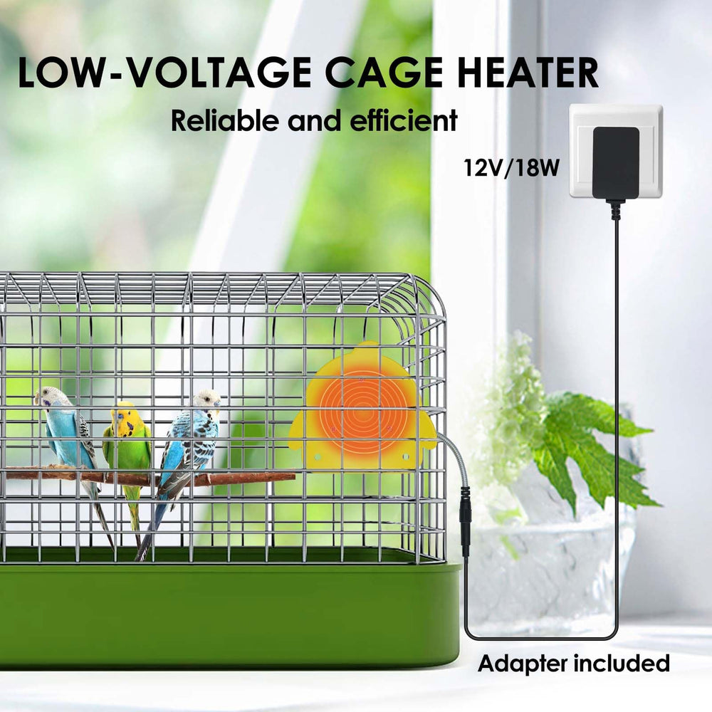 ZHEQOGZH bird cage heater close-up shows sturdy metal cord protection.