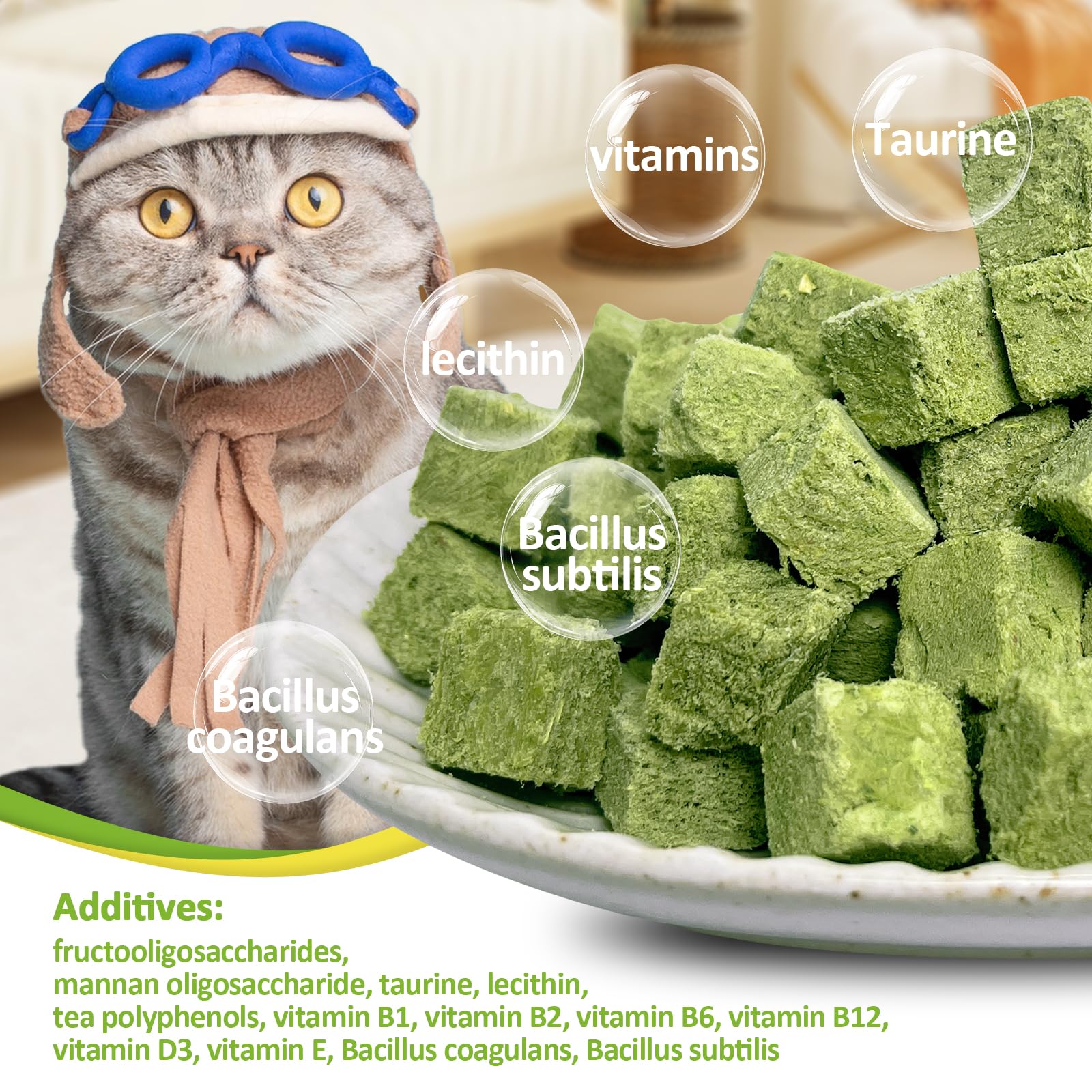 ZHSteveG Freeze-Dried Cat Grass Treats display crunchy texture ideal for snacks.
