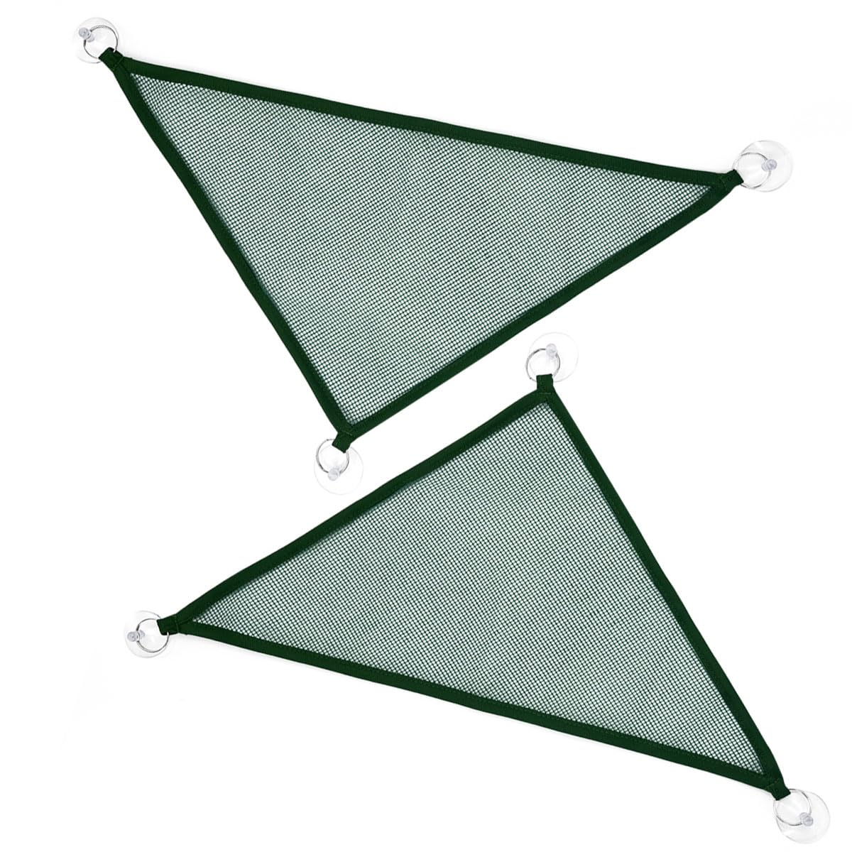 Zhuohai triangular reptile hammock in green with three suction cups for secure mounting.