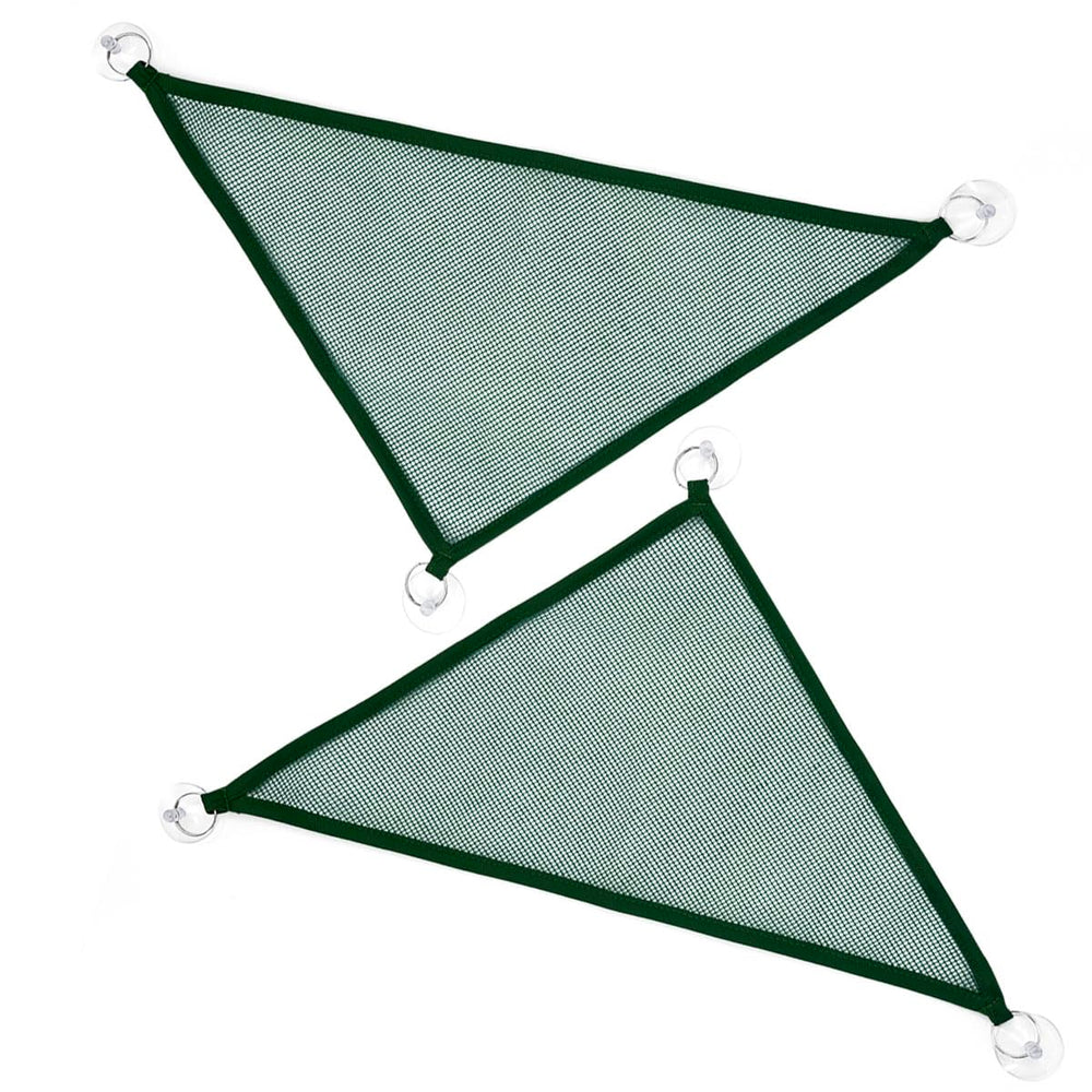 Zhuohai triangular reptile hammock in green with three suction cups for secure mounting.