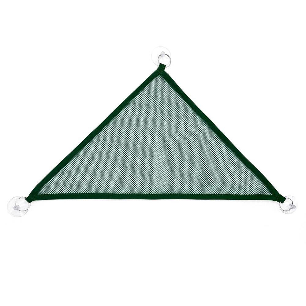 Zhuohai green triangular hammock installed on a window for basking.
