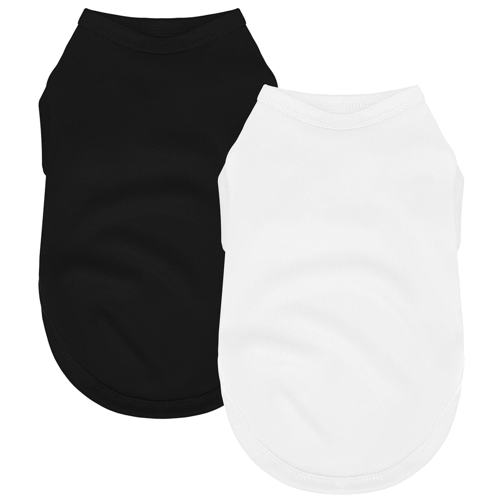 ZIAGAOP two-pack dog shirts in black and white, front view for everyday walks.