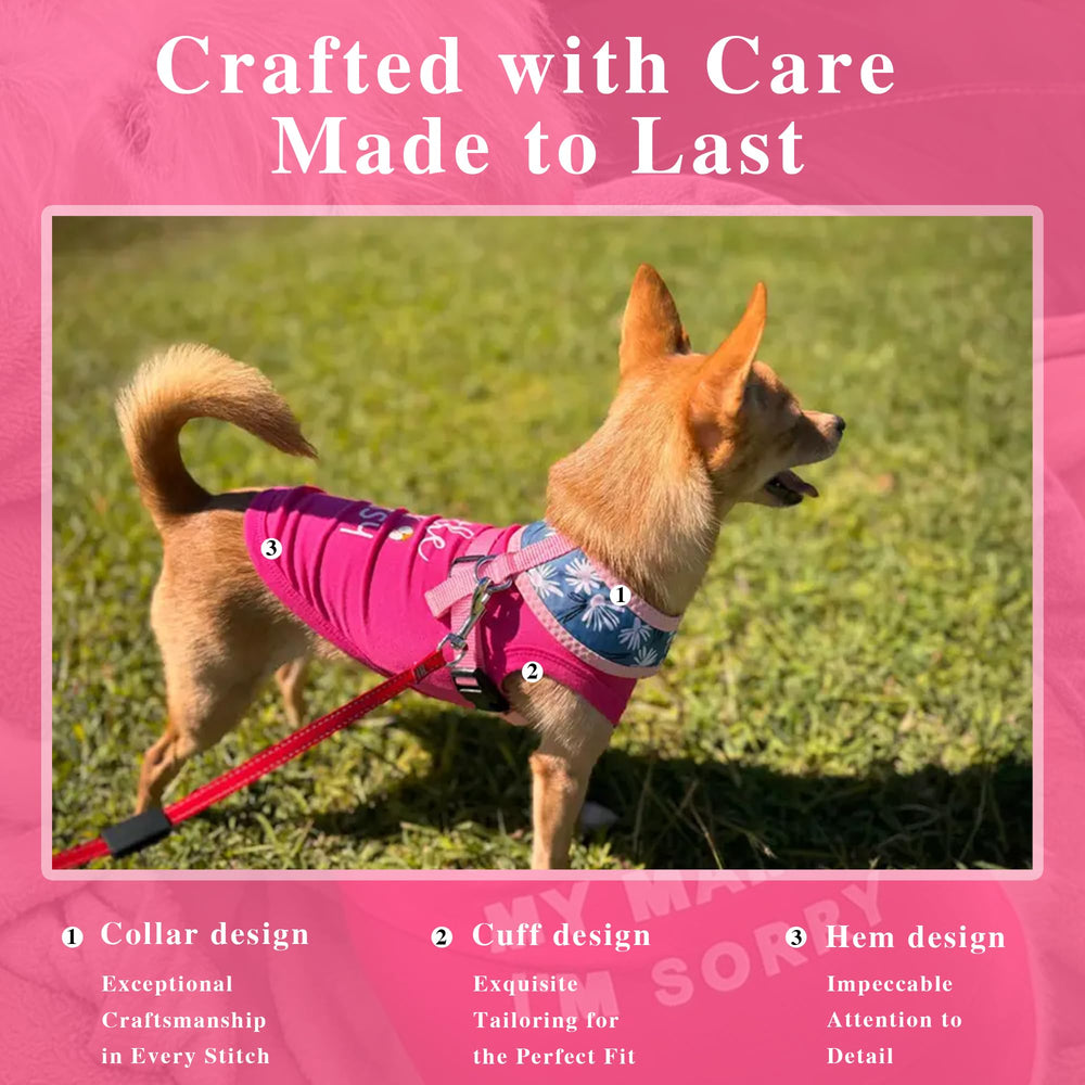 ZIAGAOP pink cotton dog shirt on dog posing for photoshoot, versatile casual outfit